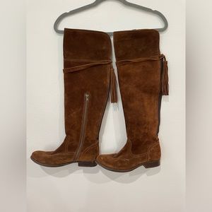 Frye 100% leather suede knee high boots with tassels, size 9